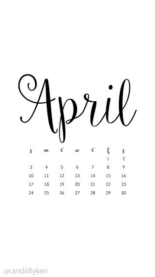Calendar april black ink white - free spring wallpaper for mobile