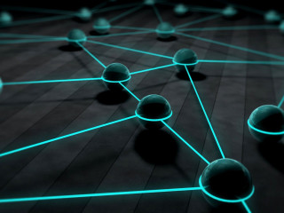 Network spheres glowing blue lights - cable wire free wallpaper