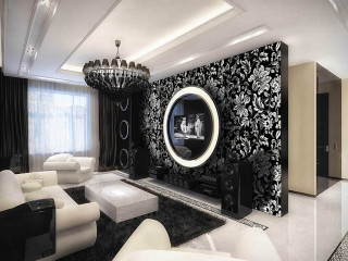 Living room large mirror chandelier - gaudy free wallpaper