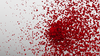 Red balls floating white background - kinetic pointillism free wallpaper