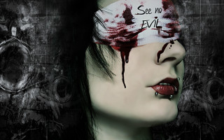 Woman blindfold blood dripping eyes - her forehead free wallpaper for desktop