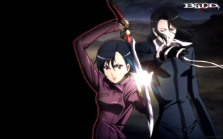 Anime characters swords dark background 3 - two anime characters holding sword free wallpaper