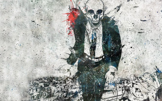 Man skull suit painting artwork 3 - dystopian art free wallpaper