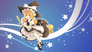 Girl witch costume flying broom 2 - a broom and a hat free wallpaper