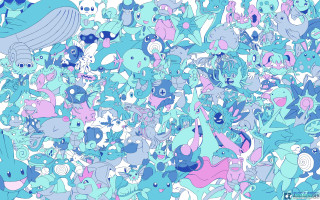 Large group blue pink animals - pokemon free wallpaper