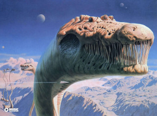 Dinosaur mountains moon night star - a long neck free wallpaper