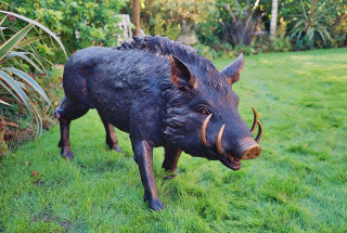 Bronze boar statue garden grass - new sculpture free wallpaper