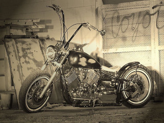 Motorcycle parked graffiti wall door - ed roth free wallpaper