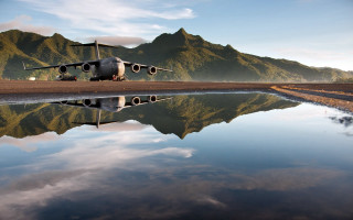 Plane tarmac mountain range water - antoine ignace melling free wallpaper