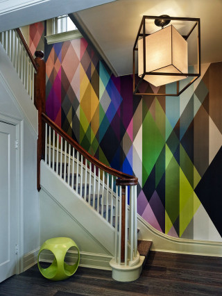 Staircase colorful wallpaper lamp ceiling - a cubist painting free wallpaper for mobile