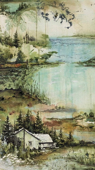 Lake house boat bird flying - plein air free wallpaper for mobile