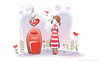Woman mailbox rabbit top standing - mail art free wallpaper