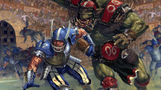 Men armor fighting crowd stadium - fantasy artwork free wallpaper