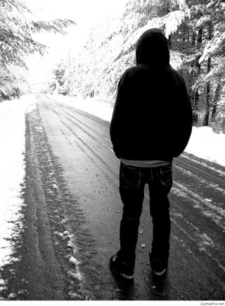 Person snowy road woods hoodie - drew tucker free wallpaper