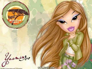 Cartoon girl longhair greenshirt candyshop - a logo free wallpaper for desktop