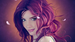 Pink hair blue eyes cherry - a digital painting of a woman free wallpaper