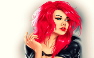 Red hair leather jacket fantasy - digital painting free wallpaper for desktop