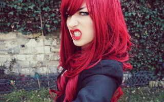 Red hair fake tongue black - red hair free wallpaper