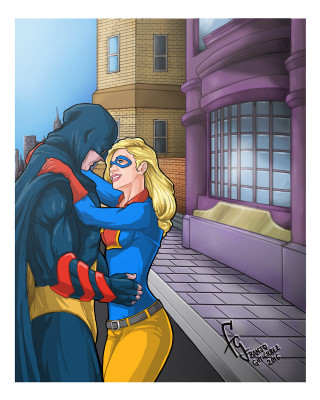Woman hugging batman city street - artgerm free wallpaper for mobile