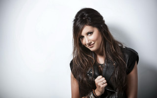 Woman long hair leather jacket 11 - a white background behind her free wallpaper