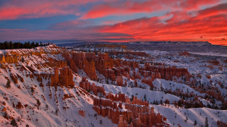 Sunset snowy mountain red sky - a red sky in the background free wallpaper