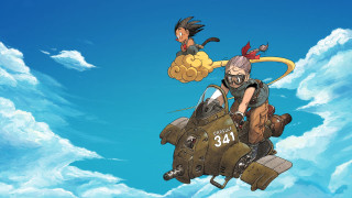 Cartoon man riding jet plane - akira toriyama free wallpaper for desktop
