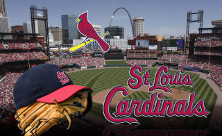 Baseball glove st louis cardinals - a stadium in the background free wallpaper