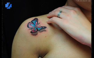 Woman butterfly tattoo shoulder left - eva frankfurther free wallpaper for desktop