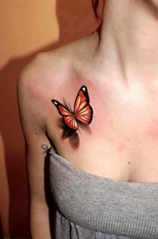 Woman butterfly tattoo chest realistic - realistic free wallpaper for mobile