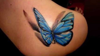 Blue butterfly tattoo womans stomach - shaded free wallpaper for desktop