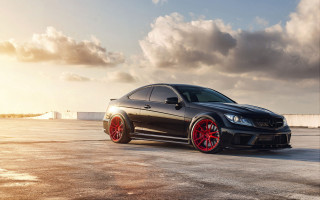 Black car red rims cloudy 2 - red rim free wallpaper for desktop