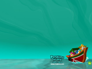 Cartoon boat penguin floating water - a penguin free wallpaper