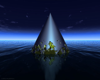 Large triangle object floating water - global illumination free wallpaper for desktop