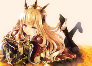 Woman horns dress sitting fire - official art free wallpaper for desktop