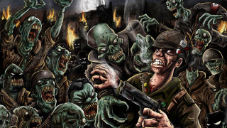 Zombies with guns man with 2 - their hand and a man free wallpaper