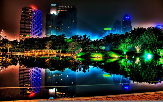 City skyline lake trees nighttime 2 - a lake and trees free wallpaper