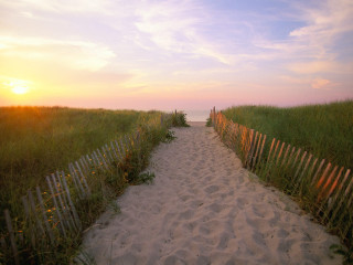 Sunset beach path fence grass - a path free wallpaper