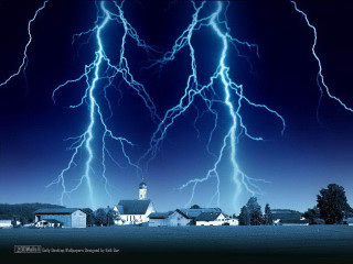 Lightning strikes rural town night - rural free wallpaper