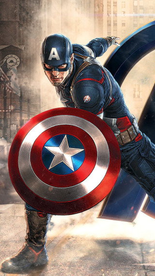 Man captain america costume holding - his hand and a gun free wallpaper