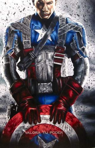 Captain america holding shield and - figurative art free wallpaper for mobile