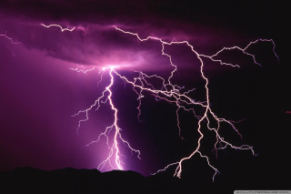 Purple sky lightning bolt mountain - dramatic lightning free wallpaper