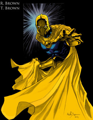 Yellow superhero bald male comic - rayonism free wallpaper for mobile