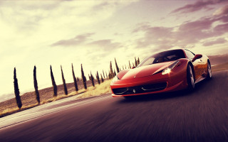 Red sports car driving road 25 - a red sports car free wallpaper