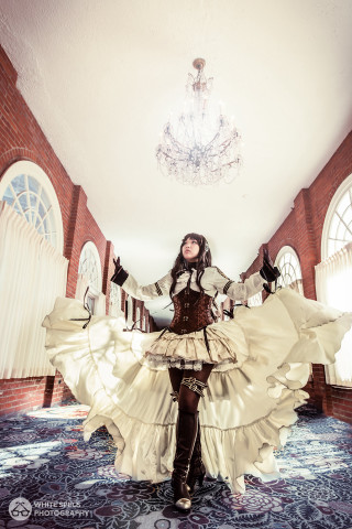 Woman white dress standing room - steampunk free wallpaper for mobile