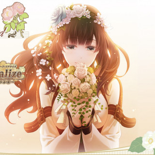 Girl long hair bouquet flowers 2 - her hand and a sign free wallpaper