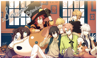 Anime characters group photo dog - a picture together free wallpaper for desktop