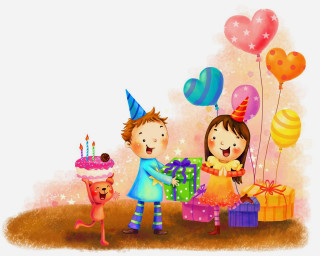 Birthday boy girl cake presents 2 - free happy birthday wallpaper