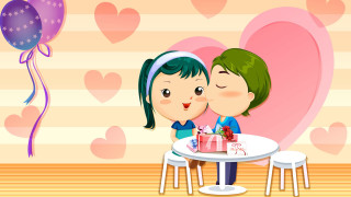 Couple kissing table cake balloons - a cake and balloons free wallpaper