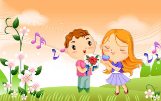 Boy giving girl flower bouquet - a boy free wallpaper