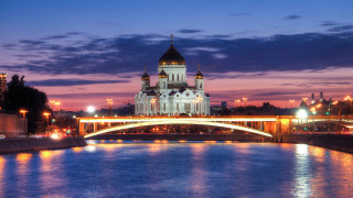 Bridge river church night lights - fedot sychkov free wallpaper for desktop